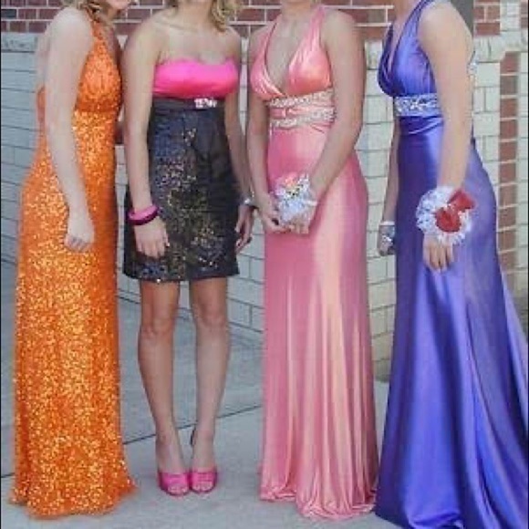 Night Moves Dresses & Skirts - Night Moves long  pink and gold beaded prom dress